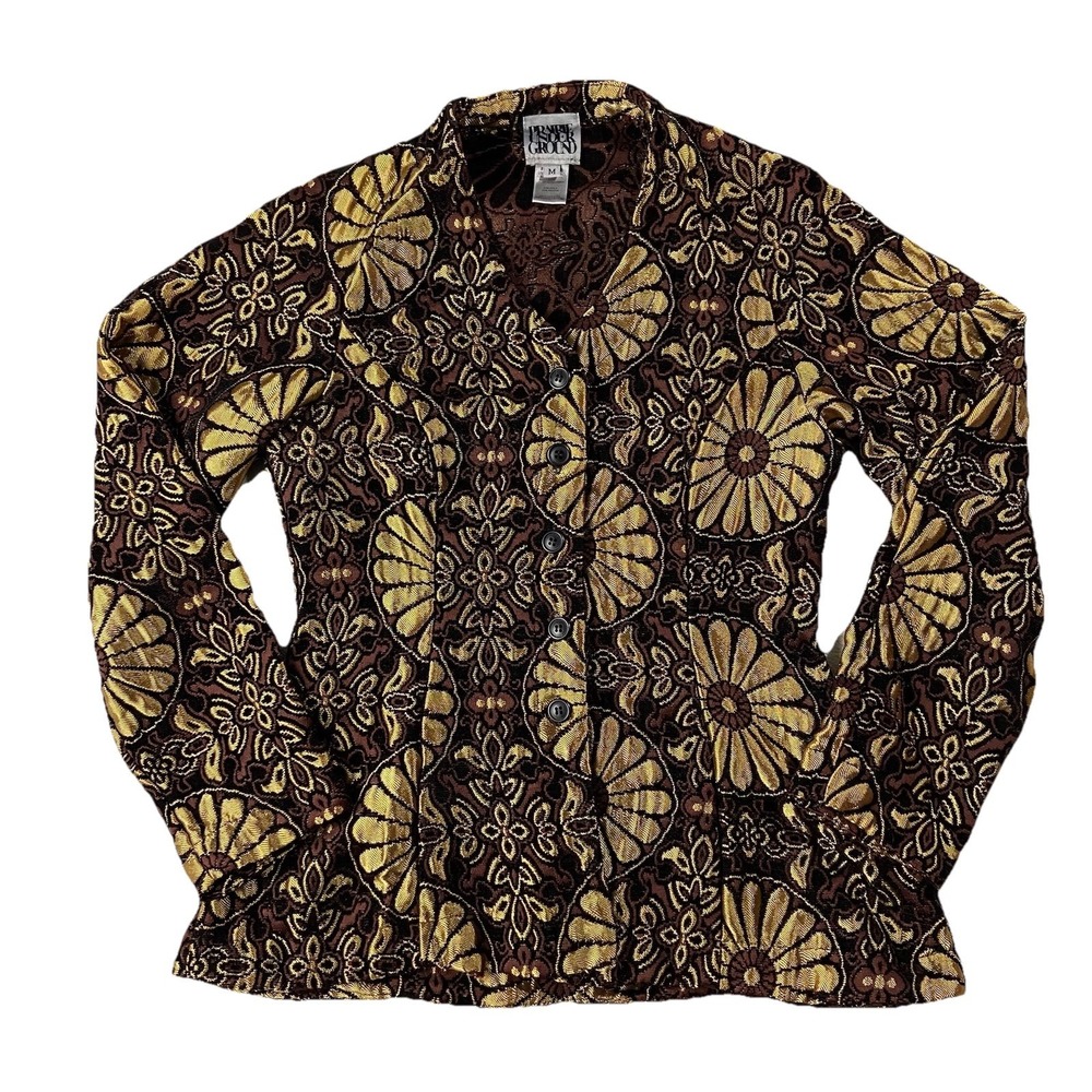 Prairie Underground Gold Floral Brocade V-neck Jacket Women's M Regencycore
